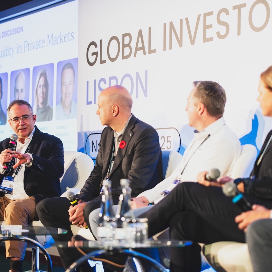 A panel on stage at the VNTR Global Investor Summit, Lisbon 2025